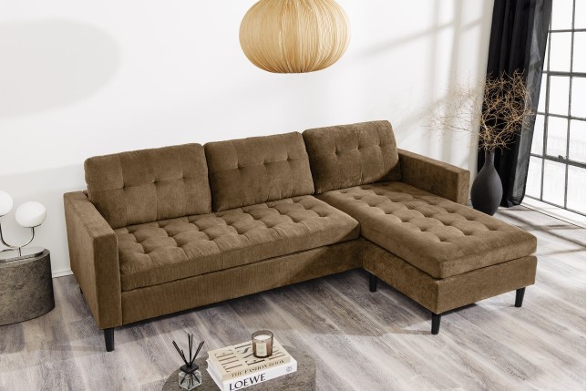 Canapé d'angle STOCKHOLM 220cm cordé marron