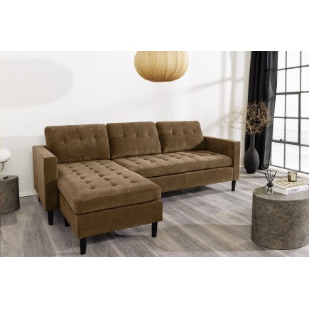 Canapé d'angle STOCKHOLM 220cm 3 places en tissu cordé marron