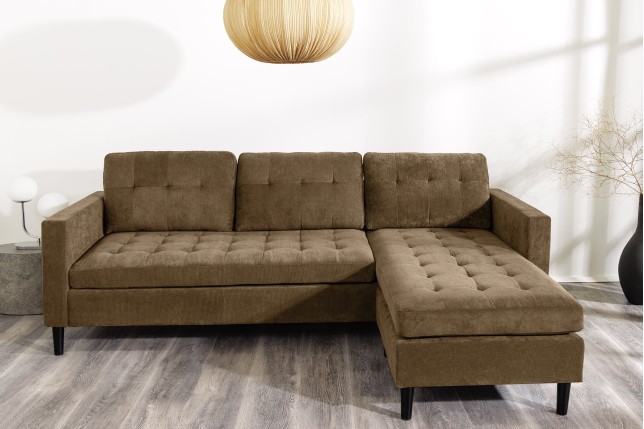 Canapé d'angle STOCKHOLM 220cm cordé marron