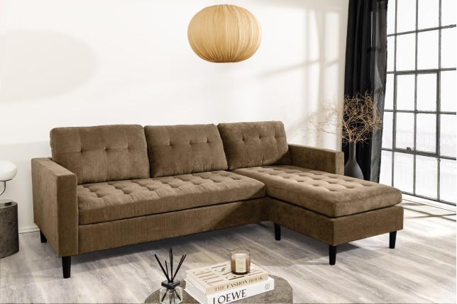 Canapé d'angle STOCKHOLM 220cm cordé marron