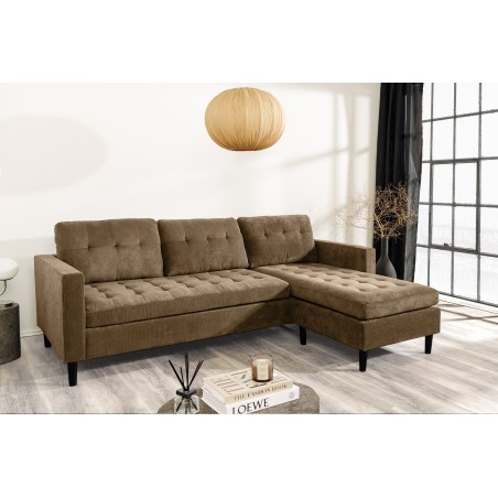 Canapé d'angle STOCKHOLM 220cm cordé marron