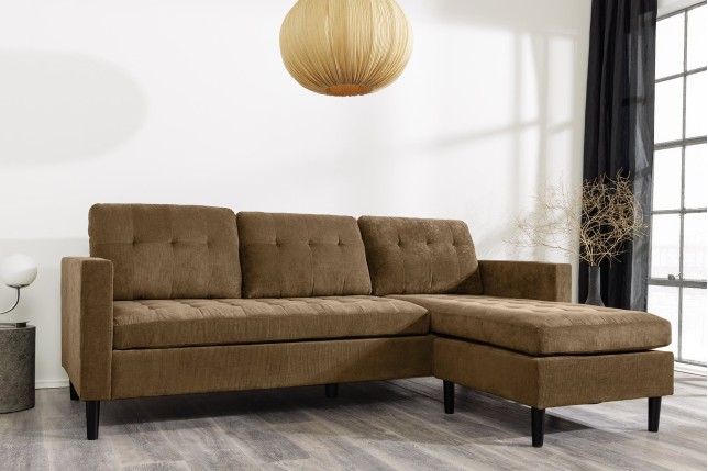 Canapé d'angle STOCKHOLM 220cm cordé marron