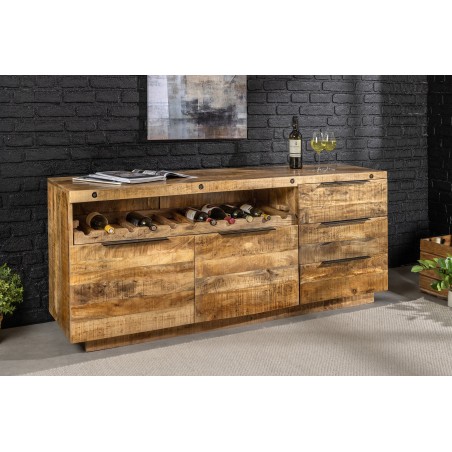 Buffet bas IRON CRAFT 175cm manguier avec range-bouteilles