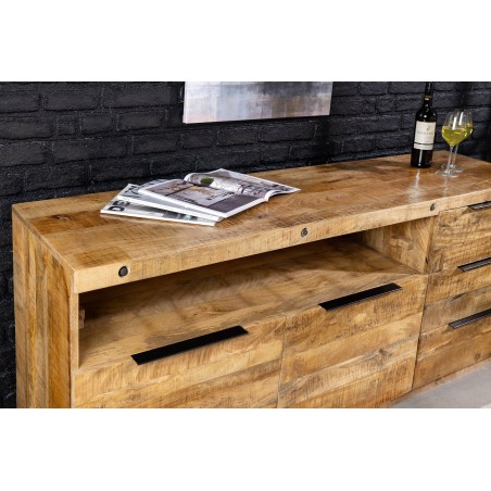 Buffet bas IRON CRAFT 175cm manguier avec range-bouteilles