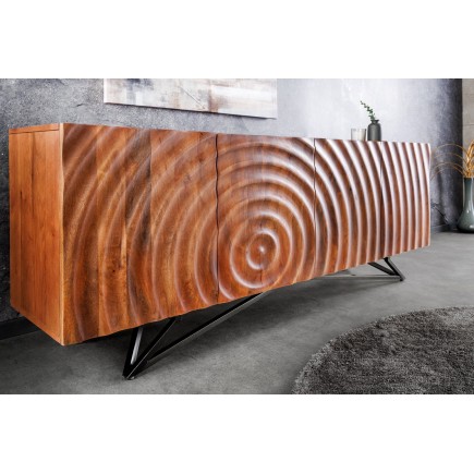 Buffet bas ZEN 180cm - Bois manguier 3D et métal noir