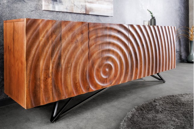 Buffet bas ZEN 180cm - Bois manguier 3D et métal noir