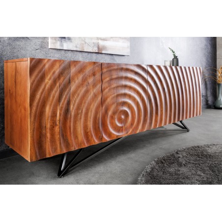 Buffet bas ZEN 180cm - Bois manguier 3D et métal noir