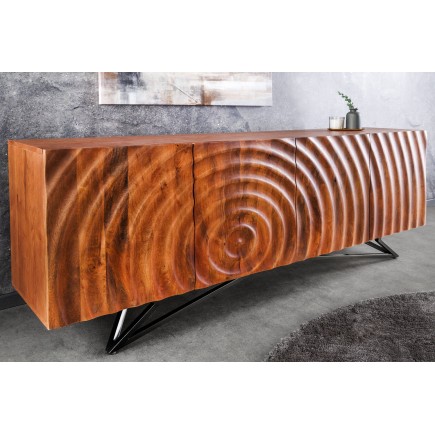Buffet bas ZEN 180cm - Bois manguier 3D et métal noir 2