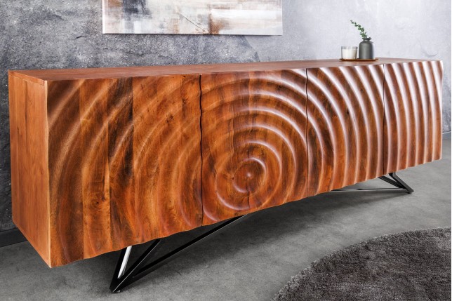 Buffet bas ZEN 180cm - Bois manguier 3D et métal noir