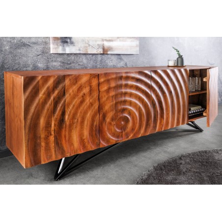 Buffet bas ZEN 180cm - Bois manguier 3D et métal noir