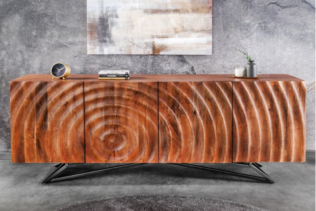 Buffet bas ZEN 180cm - Bois manguier 3D et métal noir