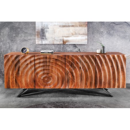 Buffet bas ZEN 180cm - Bois manguier 3D et métal noir