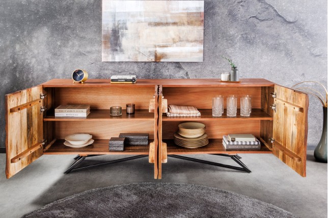 Buffet bas ZEN 180cm - Bois manguier 3D et métal noir