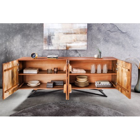 Buffet bas ZEN 180cm - Bois manguier 3D et métal noir