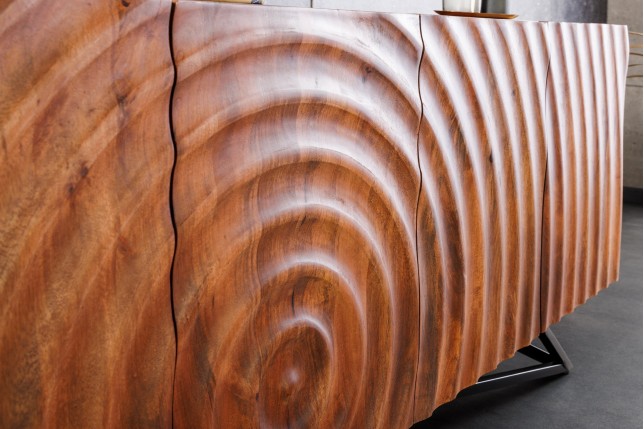 Buffet bas ZEN 180cm - Bois manguier 3D et métal noir