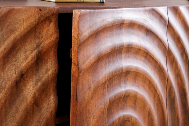 Buffet bas ZEN 180cm - Bois manguier 3D et métal noir