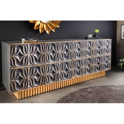 Buffet bas PIAZZA SAN MARCO 180cm manguier bleu-gris doré