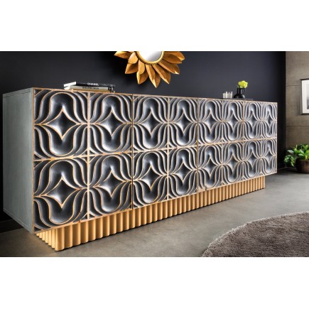 Buffet bas PIAZZA SAN MARCO 180cm manguier bleu-gris doré 2