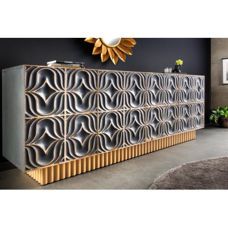 Buffet bas PIAZZA SAN MARCO 180cm manguier bleu-gris doré