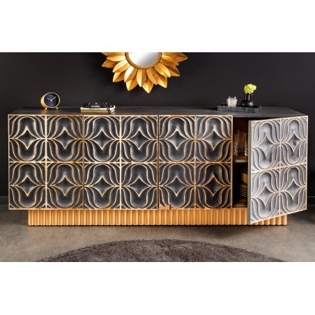 Buffet bas PIAZZA SAN MARCO 180cm manguier bleu-gris doré