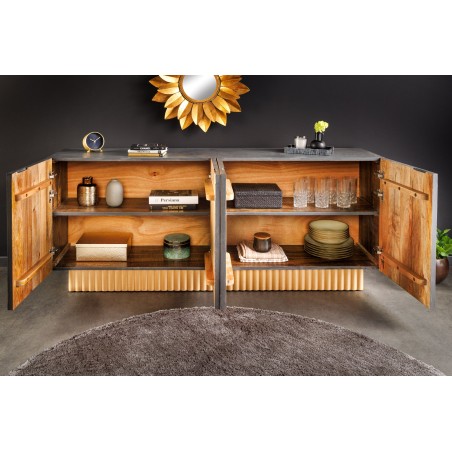 Buffet bas PIAZZA SAN MARCO 180cm manguier bleu-gris doré