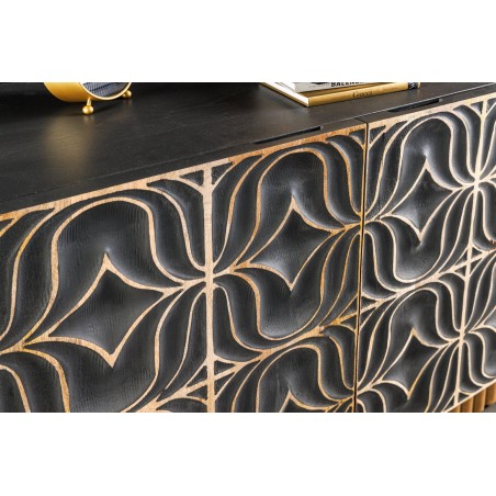 Buffet bas PIAZZA SAN MARCO 180cm manguier bleu-gris doré