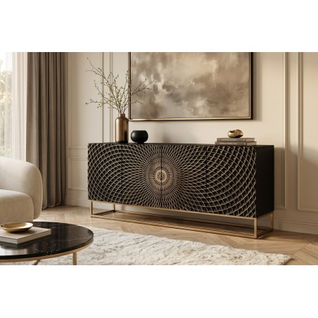 Buffet bas ILLUSION 180cm manguier 3D noir et doré