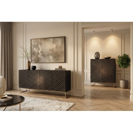 Buffet bas ILLUSION 180cm manguier 3D noir et doré