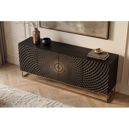 Buffet bas ILLUSION 180cm manguier 3D noir et doré