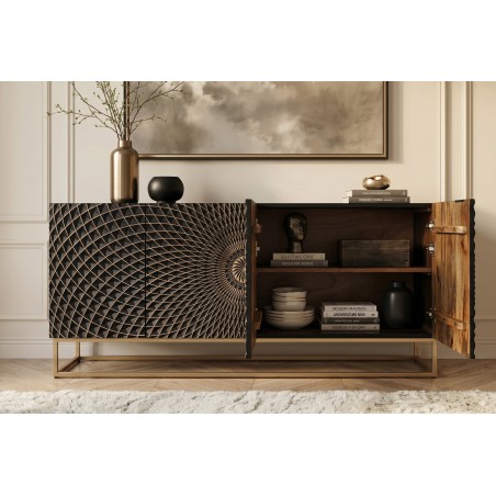 Buffet bas ILLUSION 180cm manguier 3D noir et doré
