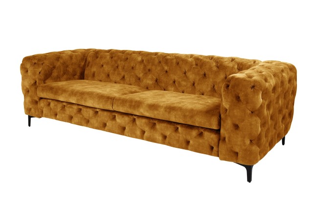 Canapé Chesterfield Modern Barock velours moutarde 3 places