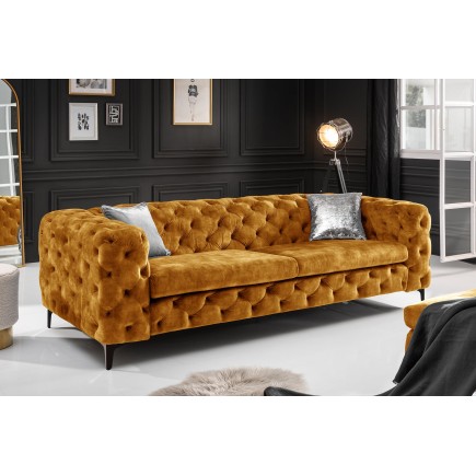 Canapé Chesterfield MODERN BAROCK 240cm 3 places velours jaune moutarde