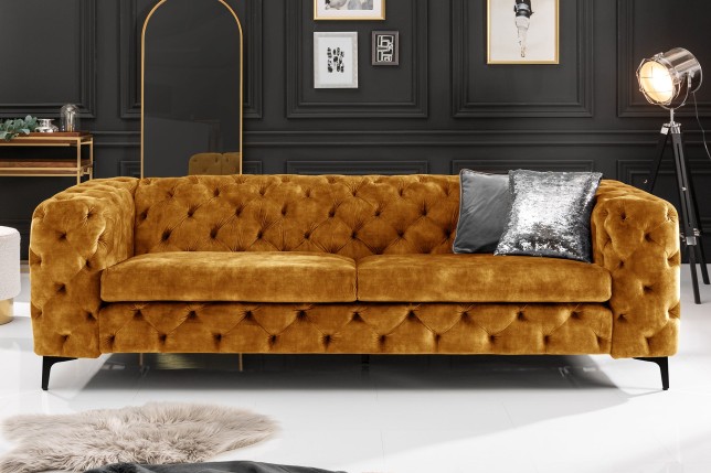 Canapé Chesterfield Modern Barock velours moutarde 3 places
