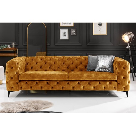 Canapé Chesterfield Modern Barock velours moutarde 3 places