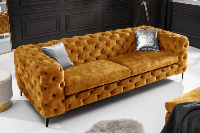 Canapé Chesterfield Modern Barock velours moutarde 3 places