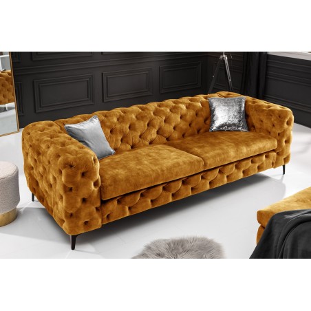 Canapé Chesterfield Modern Barock velours moutarde 3 places
