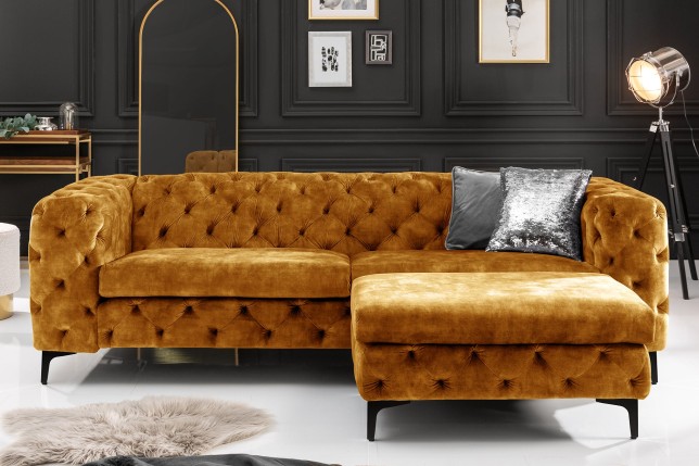 Canapé Chesterfield Modern Barock velours moutarde 3 places