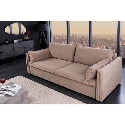 Canapé-lit APARTMENT 215cm 3 places en tissu cordon taupe avec coffre de rangement