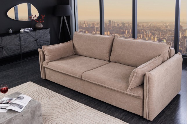Canapé-lit APARTMENT 215cm 3 places en tissu cordon taupe avec coffre de rangement