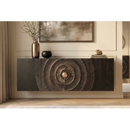 Buffet bas GOLDEN SUNSET 180cm manguier noir et doré