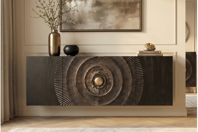 Buffet bas GOLDEN SUNSET 180cm manguier noir et doré
