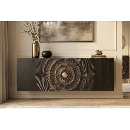 Buffet bas GOLDEN SUNSET 180cm manguier noir et doré