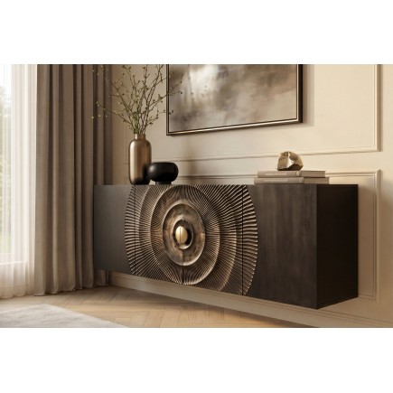 Buffet bas GOLDEN SUNSET 180cm manguier noir et doré 2