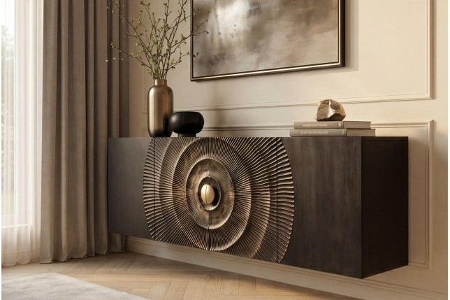 Buffet bas GOLDEN SUNSET 180cm manguier noir et doré