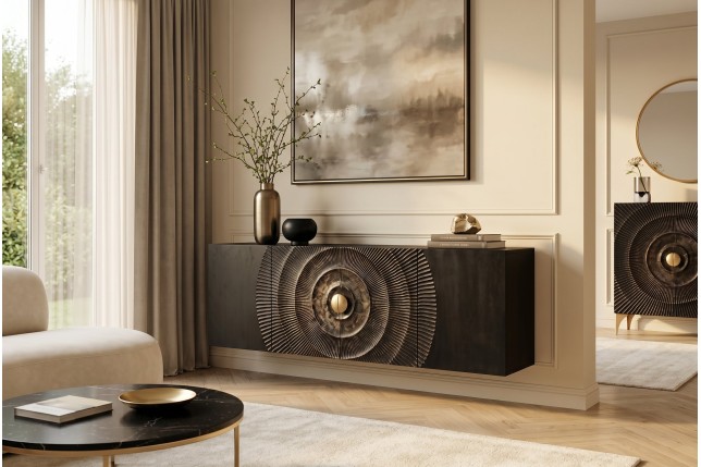 Buffet bas GOLDEN SUNSET 180cm manguier noir et doré