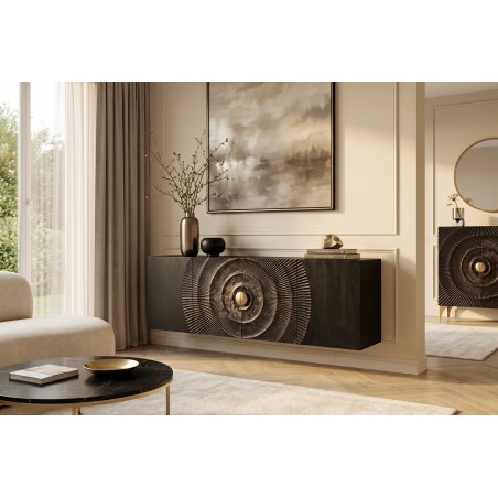 Buffet bas GOLDEN SUNSET 180cm manguier noir et doré