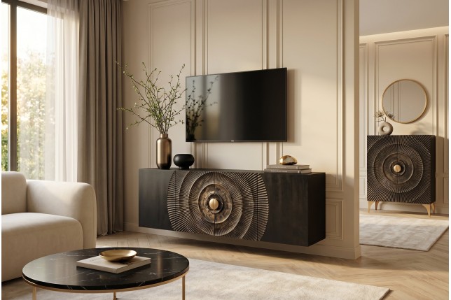 Buffet bas GOLDEN SUNSET 180cm manguier noir et doré