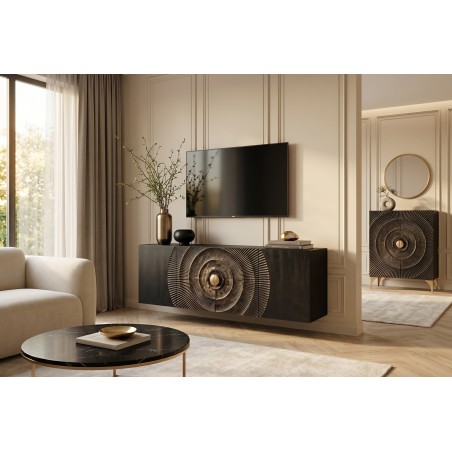 Buffet bas GOLDEN SUNSET 180cm manguier noir et doré
