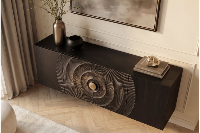 Buffet bas GOLDEN SUNSET 180cm manguier noir et doré