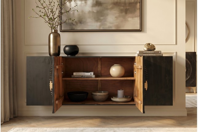 Buffet bas GOLDEN SUNSET 180cm manguier noir et doré